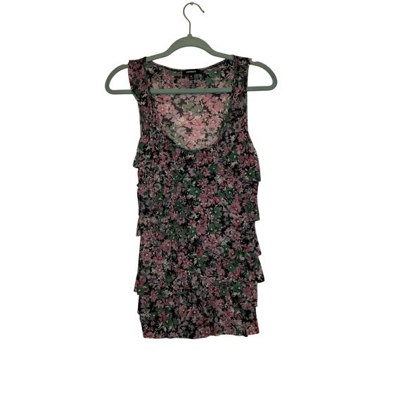 Express Floral Tiered Ruffle Mesh Tank Top Women’s Medium - Picture 1 of 3